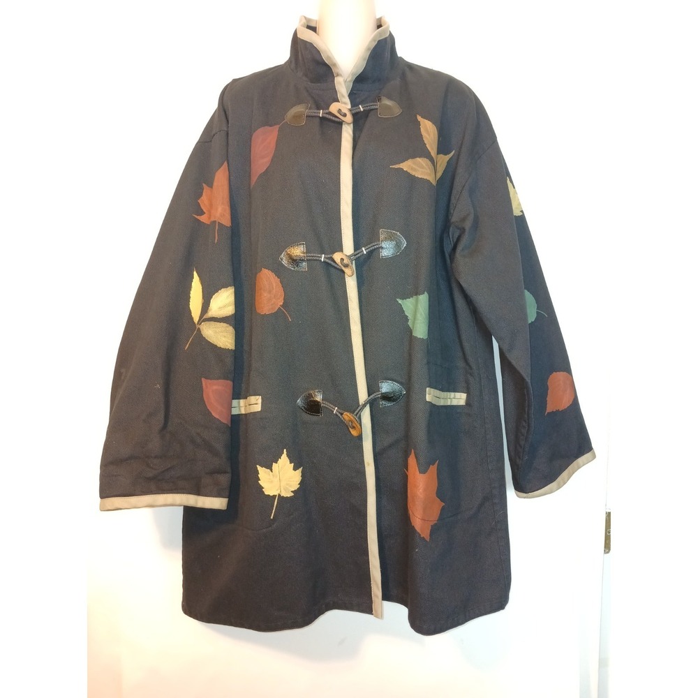 Vintage Hand Painted Art To Wear Black Cotton Jacket Toggle Gloria Artiguez D143 - Picture 7 of 10
